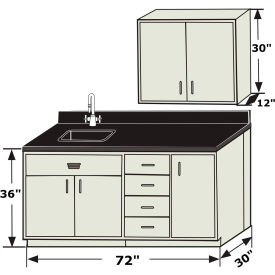 Hemco Corporation 70423 HEMCO® Viking Sink Base Cabinet Grouping, 72"W x 30"D x 36"H, White image.