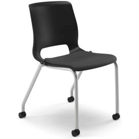 HON Plastic Stacking Chair with Casters - Fabric Seat - Onyx - Set of 2