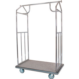 Hospitality 1 Source, Llc BCBSGG-5 Hospitality 1 Source All-In-One Stainless Steel Bellmans Cart, Grey Deck, 5" Semi-Pneuamtic Wheels image.