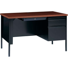 Hirsh Industries Steel Desk - Single Right Pedestal - 30 x 48 - Black/Walnut - HL10000 Series