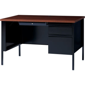 Hirsh Industries® Steel Desk - Single Right Pedestal - 30 x 48 - Black/Walnut - HL10000 Series