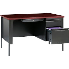 Hirsh Industries® Steel Desk - Single Right Pedestal - 30""D x 48""W - Mahogany - HL10000 Series