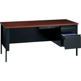 Hirsh Industries Inc 20095 Hirsh Industries® Steel Desk - Single Right Pedestal - 30 x 66 - Black/Walnut - HL10000 Series image.
