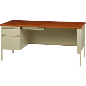 Hirsh Industries Inc 20097 Hirsh Industries® Steel Desk - Single Left Pedestal - 30" x 66" - Putty/Oak - HL10000 Series image.
