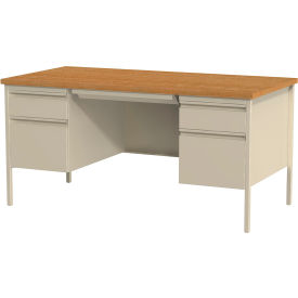 Hirsh Industries® Steel Desk - Double Pedestal - 30"" x 60"" Putty/Oak - HL10000 Series
