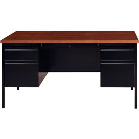 Hirsh Industries Inc 20101 Hirsh Industries® Double Pedestal Steel Desk, 30" x 60", Black/Walnut Finish image.