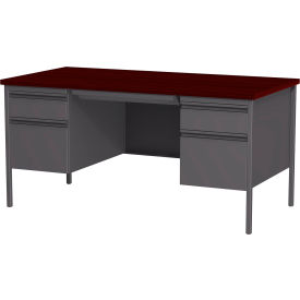 Hirsh Industries® Steel Desk - Double Pedestal - 30""D x 60""W - Mahogany - HL10000 Series