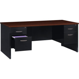 Hirsh Industries Inc 20531 Hirsh Industries® Modular Steel Desk - Double Pedestal - 72 x 36 - Black/Walnut image.