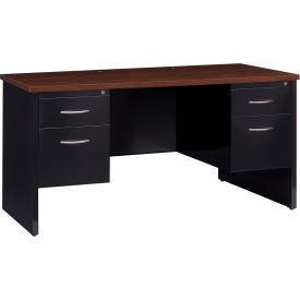 Hirsh Industries Inc 20533****** Hirsh Industries® Modular Steel Desk - Double Pedestal - 60 x 30 - Black/Walnut image.