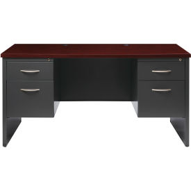 Hirsh Industries® Modular Steel Desk - Double Pedestal - 60 x 30 - Charcoal/Mahogany