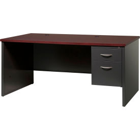 Hirsh Industries Inc 20538 Hirsh Industries® Modular Steel Desk - Single Right Pedestal - 66 x 30 - Charcoal/Mahogany image.