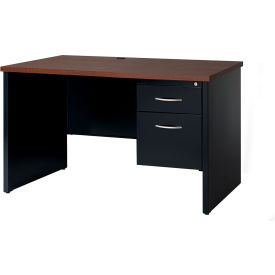 Hirsh Industries® Modular Steel Desk - Single Right Pedestal - 48 x 30 - Black/Walnut