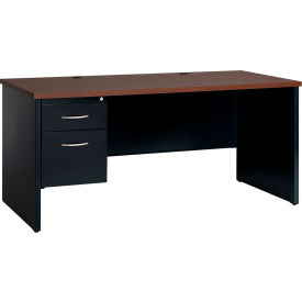 Hirsh Industries Inc 20543 Hirsh Industries® Modular Steel Desk - Single Left Pedestal - 66 x 30 - Black/Walnut image.