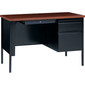 Hirsh Industries® Steel Desk - Single Right Pedestal - 24 x 45 - Black/Walnut - HL10000 Series