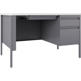 Teacher's Desk, Single Right Pedestal, 48"W x 30"D, White Top w/ Platinum Frame view 2