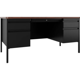 Teacher's Desk, Double Pedestal, 5 Drawers, 60"W x 30"D, Maple Top w/ Black Frame view 2