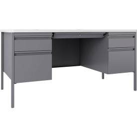 Hirsh Industries® Teachers Desk - Double Pedestal - 30 x 60 - Platinum/White