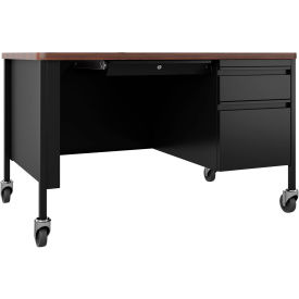 Interion® Mobile Teachers Desk 3 Drawers 48"W x 30"D Walnut Top w/ Black Frame 