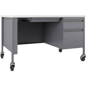 Mobile Teacher's Desk, 3 Drawers, 48"W x 30"D, White Top w/ Platinum Frame view 2