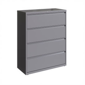 Hirsh Industries Inc 23750 Hirsh Industries®42" Wide 4-Drawer Lateral File Cabinet - Arctic Silver image.