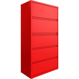 Hirsh Industries Inc 24258 Hirsh Industries® HL10000 Series® Lateral File 36 Wide 5-Drawer - Lava Red image.