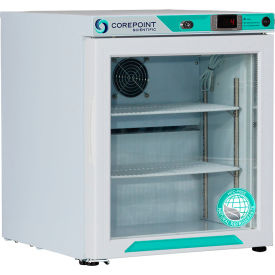 CorePoint Scientific White Diamond Countertop Refrigerator 1 Cu.Ft. Glass Door/Left Hinged 