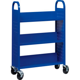 Single Sided 3 Shelf Book Cart, 30-3/4"W x 13"D x 46-1/4"H, Blue view 2