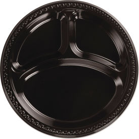 Chinet® 3-Compartment Heavyweight Plastic Plates 10-1/4" Dia. Black 125/Pack 4 Packs/Carton