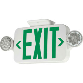 Hubbell Lighting Co CCGRC Hubbell CCGRC LED Combo Exit/Emergency Unit w/ Remote Capacity, Green Letters, White, Ni-Cad Battery image.