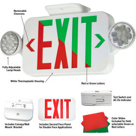 Hubbell Lighting Co CCRG Hubbell LED Emergency/Exit Combo with Field Selectable Red or Green LEDs, White, 120/277V image.