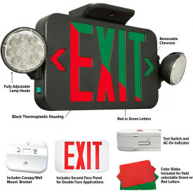Hubbell Lighting Co CCRGB Hubbell LED Emergency/Exit Combo with Field Selectable Red or Green LEDs, Black, 120/277V image.
