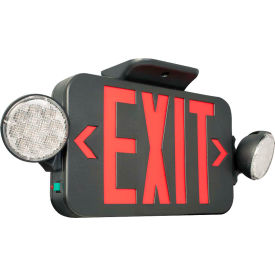 Hubbell Lighting Co CCRRCB Hubbell CCRRCB LED Combo Exit/Emergency Unit w/ Remote Capacity, Red Letters, Black, Ni-Cad Battery image.