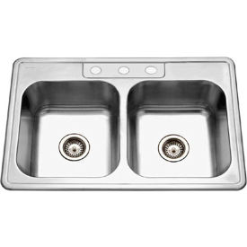 Houzer Inc 3322-8BS3-1 Houzer® 3322-8BS3-1 Drop In Stainless Steel 3-Holes 50/50 Double Bowl Sink image.