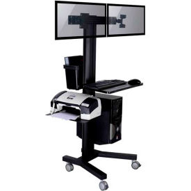HOMEVISION TECHNOLOGY INC LVW8606 TygerClaw LVW8606 Mobile PC Cart with Dual Monitor Mounts, Black image.