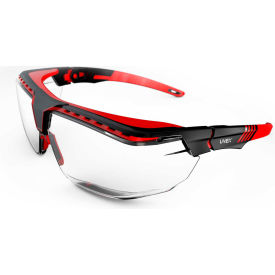 North Safety S3851 Uvex® Avatar S3851 OTG Safety Glasses, Black & Red Frame, Clear Lens, Scratch-Resistant image.