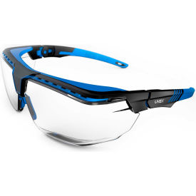 North Safety S3853 Uvex® Avatar S3853 OTG Safety Glasses, Blue/Black Frame, Clear, Anti-Scratch, Anti-Reflective image.