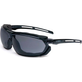 North Safety S4041 Uvex® Tirade S4041 Safety Glasses, Gloss Black Frame, Gray Lens, Anti-Fog image.
