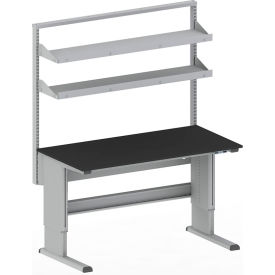 Treston Concept Ergo Workbench with Electric Frame & 2 Shelves 48"W x 30"D Light Gray 