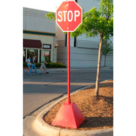 Ideal Shield LLC GBPB-RD-98-RD Ideal Shield® Pyramid Sign Base with 98"H Post, Red, 22"W x 22"D x 22"H Base image.