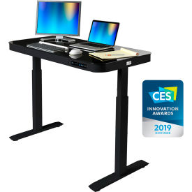 Seville Classics Inc OFF65871 AIRLIFT® Tempered Glass Electric Standing Desk - 29" to 47" H - Black with Black Frame image.