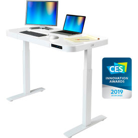 Seville Classics Inc OFF65873 AIRLIFT® Tempered Glass Electric Standing Desk - 29" to 47" H - White with White Frame image.