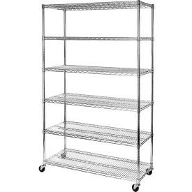 Seville Classics Inc WEB563 6-Tier UltraDurable Mobile Wire Shelving - Commercial Grade NSF Steel 48"L x 18"W x 75"H - Plated image.