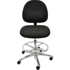 Industrial Seating AE20W-FC Black-452 ESD Stool with Footrest - High Back - Fabric - Black- Aluminum Base image.