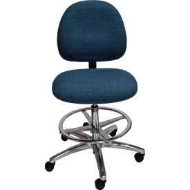 Industrial Seating AE20W-FC Blue-413 ESD Stool with Footrest - High Back - Fabric - Blue - Aluminum Base image.