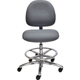 Industrial Seating AE20W-FC Grey-431 ESD Stool with Footrest - High Back - Fabric - Gray - Aluminum Base image.