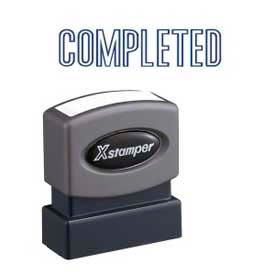 Shachihata Inc. 1026 Xstamper® Pre-Inked Message Stamp, COMPLETED, 1-5/8" x 1/2", Blue image.