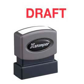 Shachihata Inc. 1360 Xstamper® Pre-Inked Message Stamp, DRAFT, 1-5/8" x 1/2", Red image.