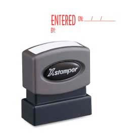 Shachihata Inc. 1822 Xstamper® Pre-Inked Message Stamp, ENTERED, 1-5/8" x 1/2", Red image.