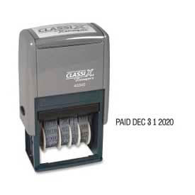 Shachihata Inc. 40340 Xstamper® Classix Self-Inking Message/Date Stamp, 12 Phrases, 15/16" x 1-3/4", Black image.
