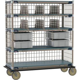 MetroMax® i Deluxe Transport & Exchange Cart w/ 5 Shelves 60"L x 24"W x 71-15/16"H Taupe/Blue